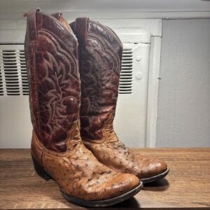Circle G Cowboy Boots Mens Size 11 Brown Leather Ostrich Print Western Mexico